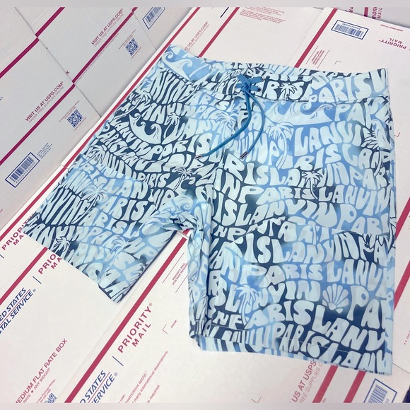 Lanvin Blue Wave Print Swim Trunks - Picture 5 of 9